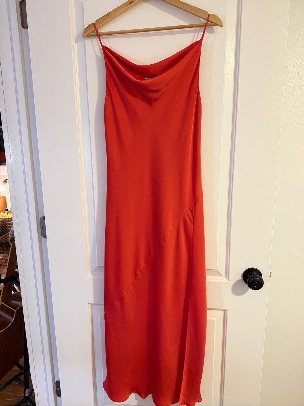 Babaton Red Satin Slip Maxi Dress with Cowl Neck